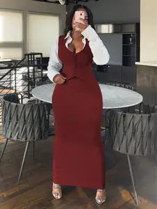 USBoutiqueCHIC Women's Winter Luxe Two-Piece Set - Long Sleeve Top & Midi Skirt in Cool-Touch Viscose for Daily & Holiday, Slim-Fitting, Elegant Winter Ensemble, Premium Fabric, Comfortable & Chic Fit