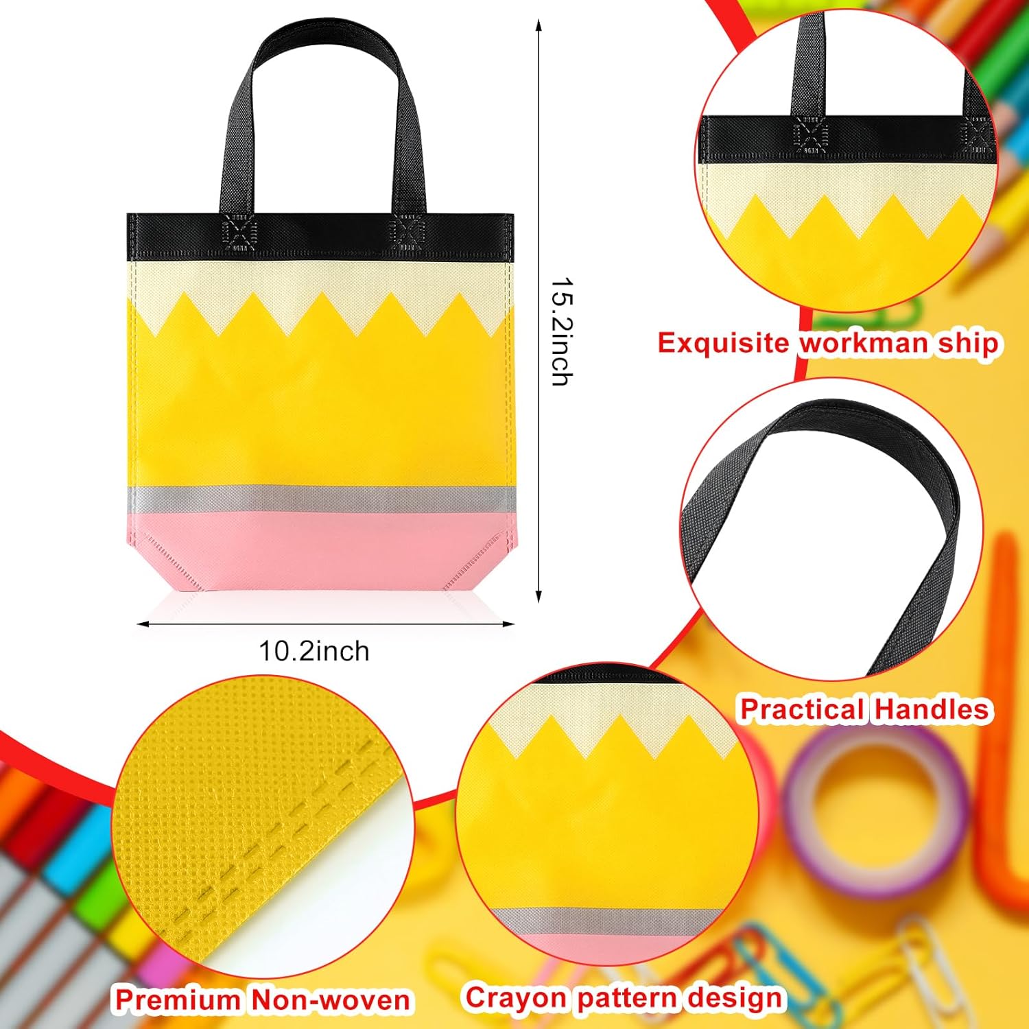 Graduation Goodie Bags Pencil Gift Bags Non Woven Crayon Handbags Crayon Bags Party Favors Bag for Student Teacher Christian,Birthday Thanksgiving Back to School Welcome First Day of School Graduation Gift,Classroom Gift Exchange