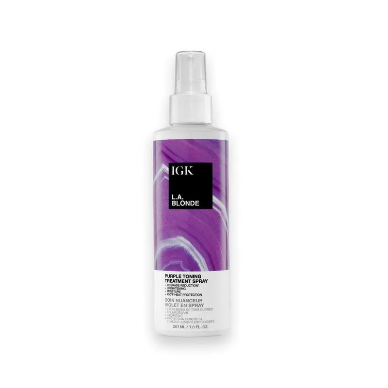 IGK L.A. BLONDE Purple Toning Treatment Spray | Brighten + Neutralize Brass + Heat Protectant | Vegan + Cruelty Free | 7 Oz