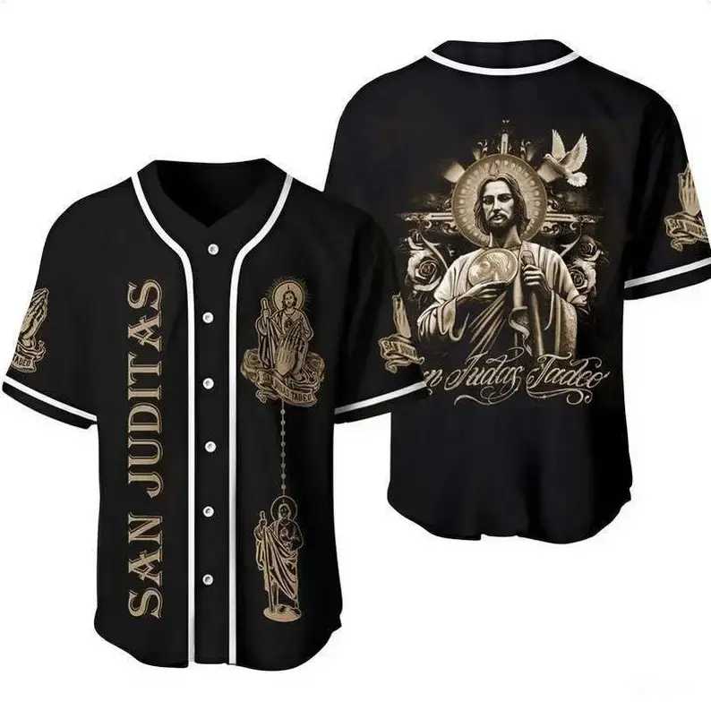 San Judas Tadeo Brown Baseball Jersey Mexico Religious Fan Shirt