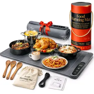 Graphene Food Warming Mat 500W 230V - Rapid Heating 10 Sec, 6 Temp Settings, 0-6H Timer, Portable Silicone Tray for Parties & Kitchen Use