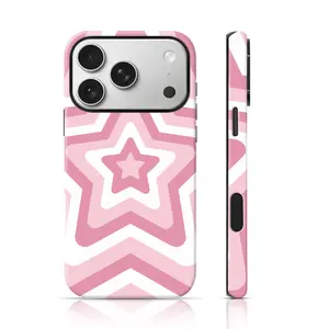 Pink Retro Starburst Design Cute Phone Case Full Body Protection for iPhone 17 Pro Max/16 Pro Max /15Pro Max 15/14/13/12 & Samsung S26 /S25Ultra Tiktok Hot Selling