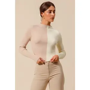 SO ME Color Block Fitted Crop Sweater Top