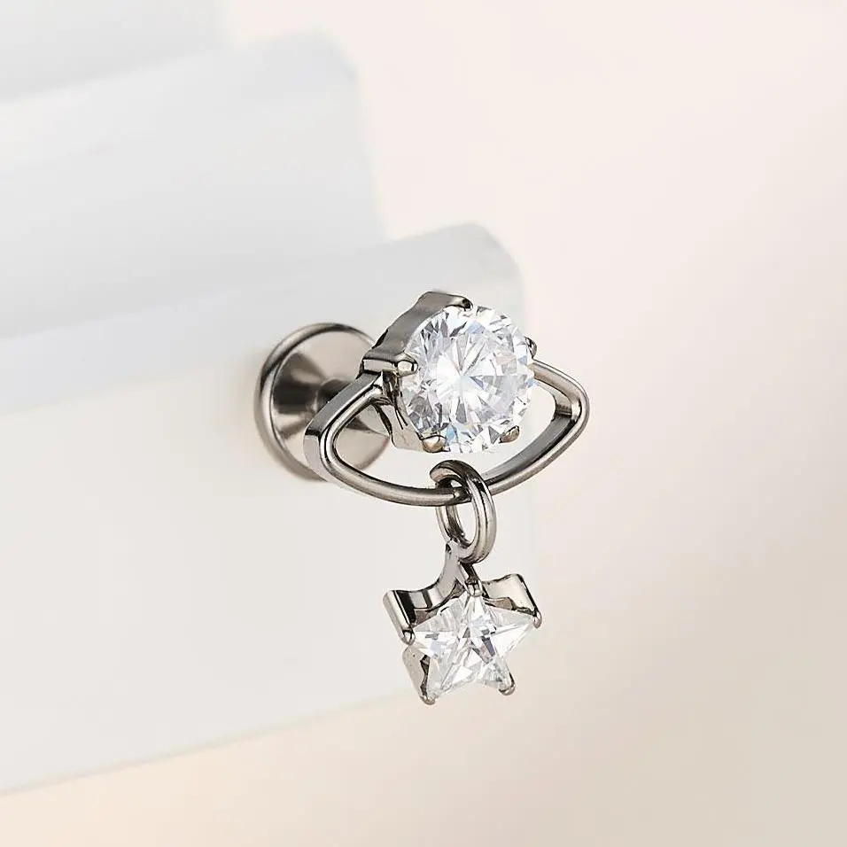 OUFER BODY JEWELRY 16G Titanium Star Cartilage Earring, Internally Threaded Flat Back Stud for Helix Piercing with AAAAA+ CZ, Stylish And Secure Piercing, Forward Helix Jewelry, Chic Body Jewelry