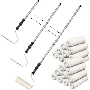 22 Pack 9 inch Roller Kit Includes Rollers with 3 Section Extension Poles and 20 Pcs Microfiber Replacement Covers 46.3" Wall Painting Kit for Walls Ceilings