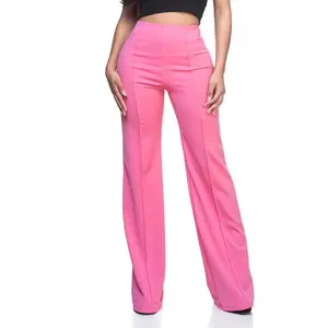 High Waisted Flare Leg Pants - Pink