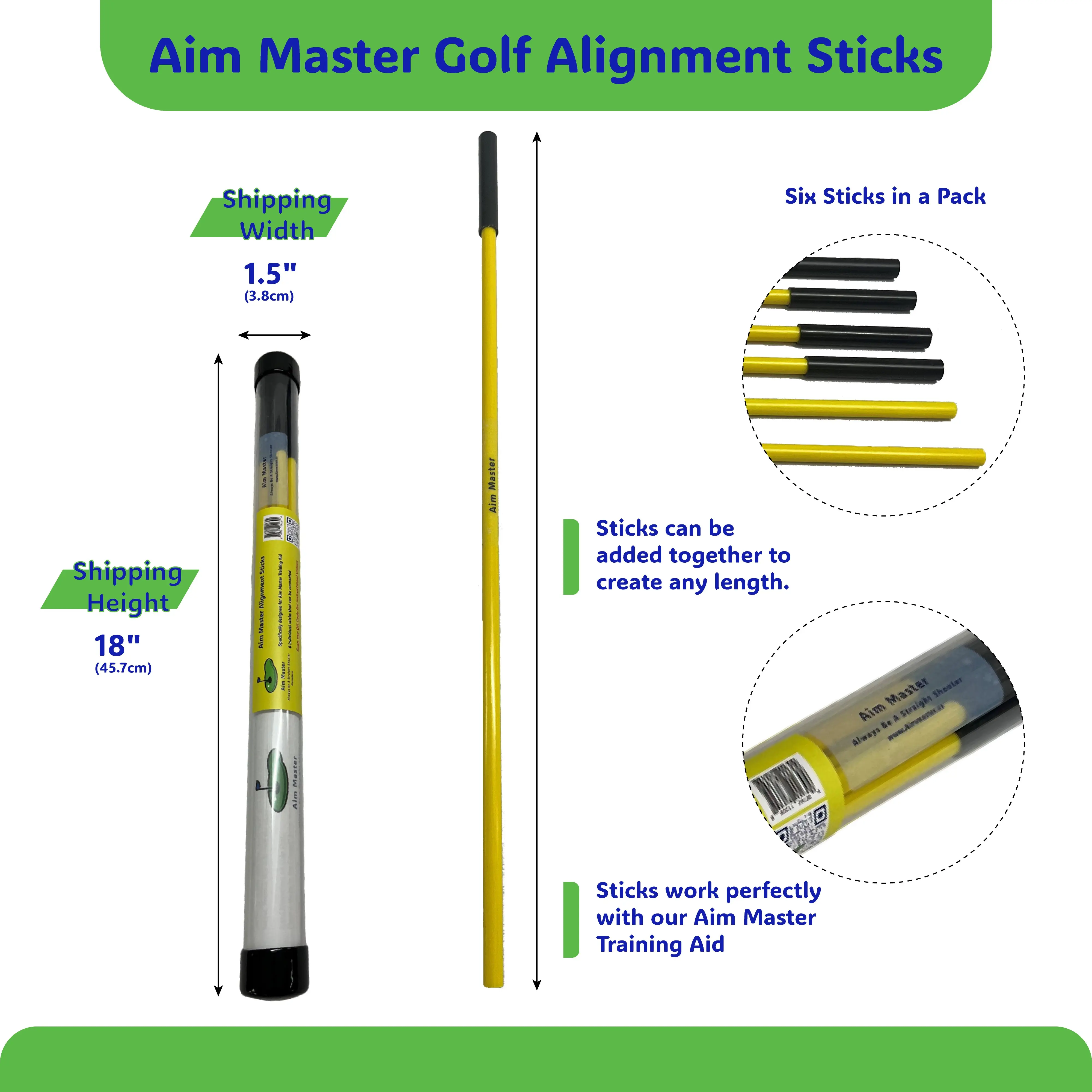 Golf Swing Alignment Sticks. Made specifically to work with the Aim Master Golf Training Aid - Durable Alignment Golf Training Aid with Lanyard, Golf Swing Trainer with Ball Positioning, Rotational & Striking Drills