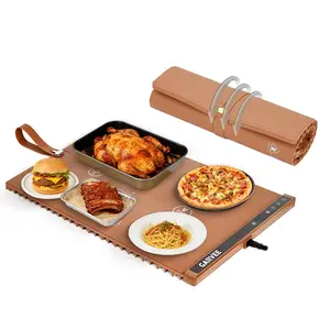 2-Zone Heating Food Mat - 24"X15" Warming Mat for Food Rollable Full-Surface Warmer with 6 Temp Settings & 3H Timer, Anti-Slip Heat-Insulated Pad for Meals (Orange)