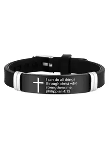 Inspirational Bible Verse Cross Bracelet, Silicone ID Wristband for Men & Women, Adjustable Stainless Steel Rubber Religious Gift, Christian Bracelet, Cross Design Bracelet