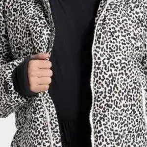 All In Motion Girls' Leopard Print Puffer Jacket - Water-Resistant Hooded Coat