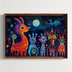 Oaxacan Alebrijes Canvas Print | Mexican Folk Art Night Scene 0