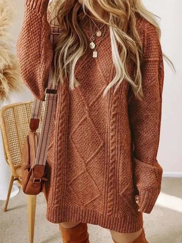 Women's Autumn and Winter Knitted Sweater Dresses, Loose Fit with Long Design, Thick and Soft Fabric for Wear and Warmth, Suitable for Daily Commuting, Vacation, and Casual Wear.