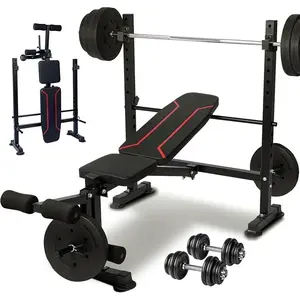 Foldable Weight Bench Set with Leg Extension & Curl, Adjustable Bench Press with Rack for Home Gym, Incline Decline Flat Utility Workout Bench For Full Body Workout (US Stock)
