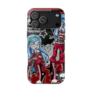 Monster High Ghoulia Yelps Goth Phone Case - Edgy Emo Rock Aesthetic Cover Compatible with iPhone 17 Pro Max 16 Plus 15 14 13 12 11 Air Spooky Skull Star Red Stripes Zombie Ghouls