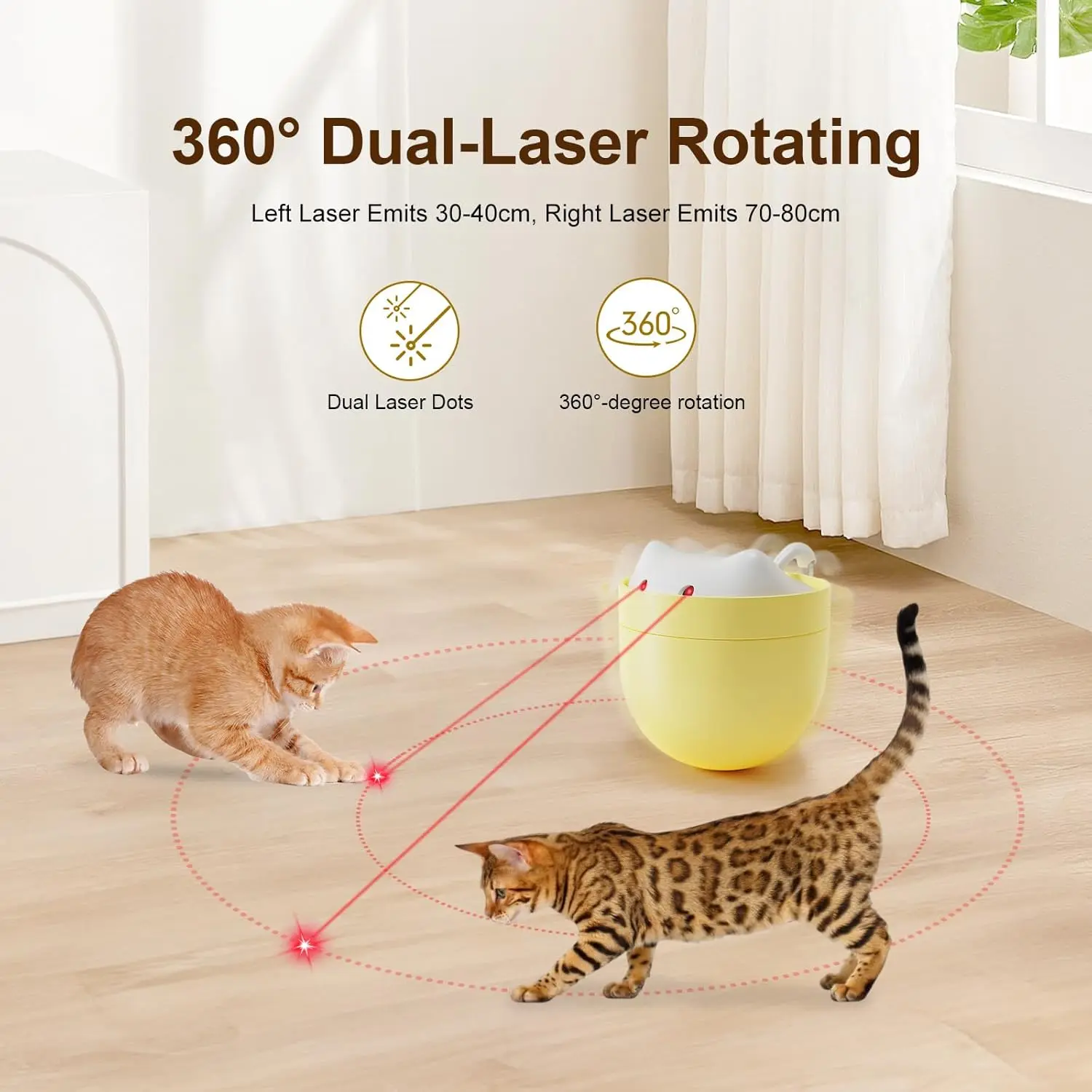 Cat Laser Toy for Indoor Cats, Dual Laser, Self-Balancing Wobbler with Random Spin, USB Rechargeable Interactive Toy for Multi-Cat Households