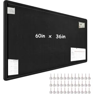 Large Bulletin Board - 60 x 36 Inches, Foldable Decorative Felt Board for Wall Photo Display Board with Self-Adhesive Tape, Includes 36 Push Pins - Black