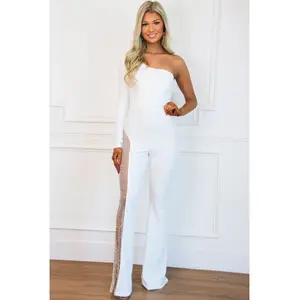Nash-Vegas One Shoulder Jumpsuit: White