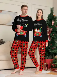 Christmas Couple Matching Homeewear Set, Loose Fit Long Sleeve Pants, Soft Breathable Fabric, Holiday Party Family Photo, 2 Piece Set