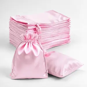 60 Pack Satin Drawstring Favor Bags, Pink 3"x4" Jewelry & Candy Gift Bags for Weddings & Parties