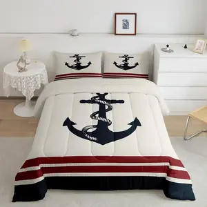 Anchor Decor Comforter Set Nautical Themed Bedding Set for Boys Girls Teens Ocean Comforter Sea Adventure Duvet Set Beige Quilt Set