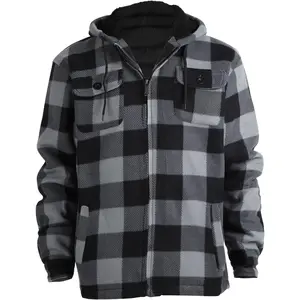 2026 Men's Heavy Thick Flannel Plaid Jacket Sherpa Fleece Lined Hoodie Zip Up Winter Warm Coat Buffalo Zipper Casual Long Sleeve Outerwear Workwear Durable