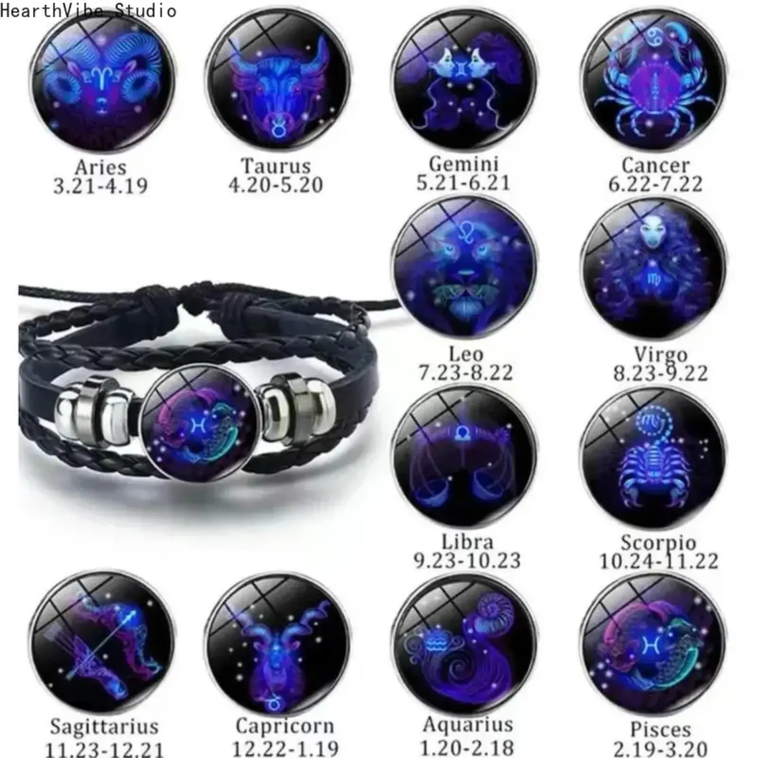Men's 2026 Zodiac Spirit Jewelry Bracelet - Adjustable 12 Constellation (Cancer,Gemini,Sagittarius,Aries) Black Leather Wrap Sports Wristband with Glow-in-the-Dark Positive Energy, Ideal Men's Jewelry & Accessories for Adults, Unique Gifts for Boyfriend