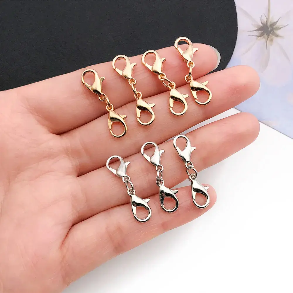 10PCS Double Lobster Clasp Extenders Bracelet Necklace Connector Clasps Silver Gold