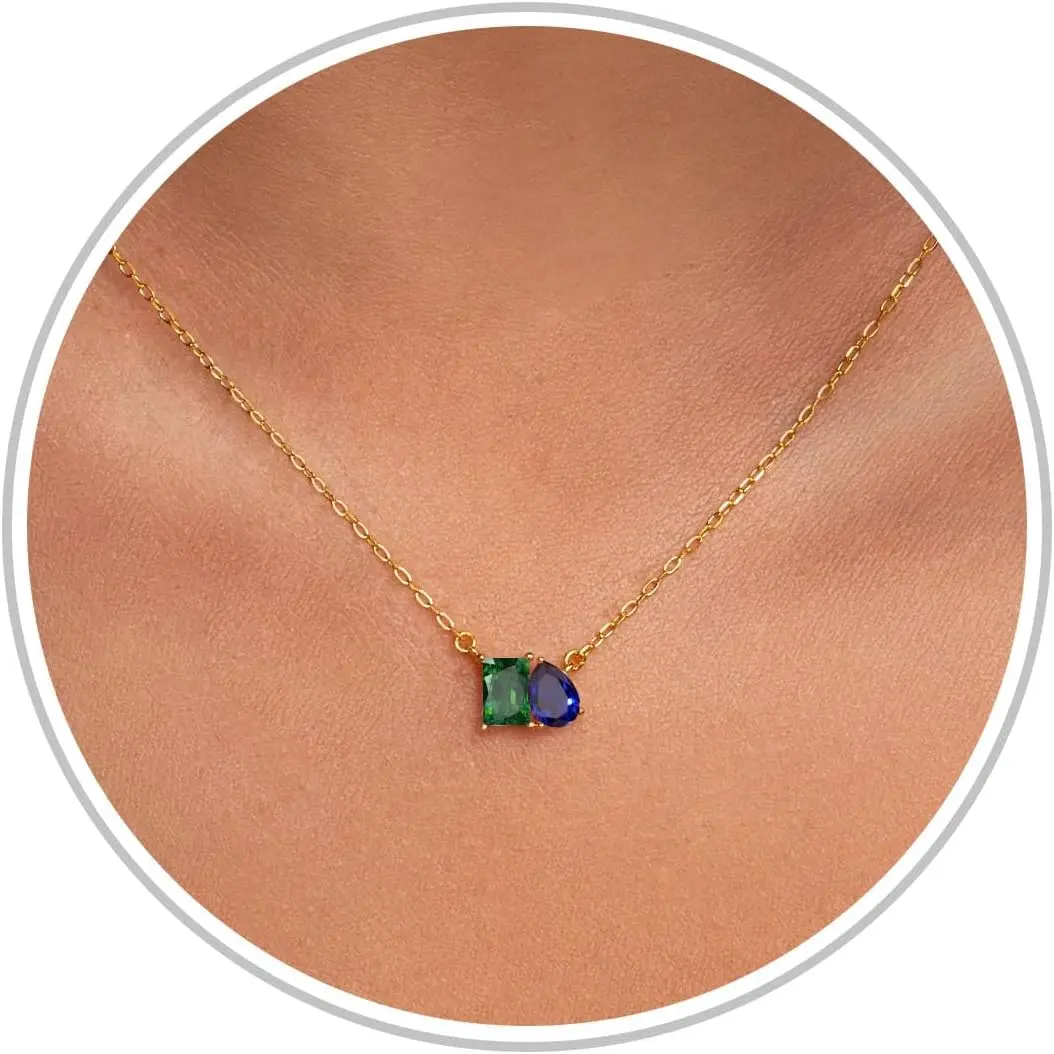 Birthstone Necklace for Women Teen Gifts 14K Gold Plated Necklace with 1-12 Birthstone 16th 18th 21st 30th 50th Birthday Gifts for Her Christmas Valentines Mothers Day Holiday Gifts Jewelry
