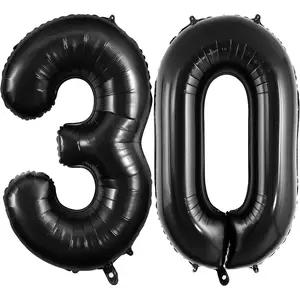 40 Inch Black 30 Number Balloons, Large Foil Number Balloon for 30th Birthday Anniversary Event Party Decorations Supplies