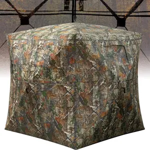 Hunting Blinds for 2-4 Person, 270 Degree See Through Pop Up Ground Blind for Turkey and Deer, Waterproof Pop Up Deer Blind with Door, Camouflage Tent with Portable Carry Bag, Easy to Carry