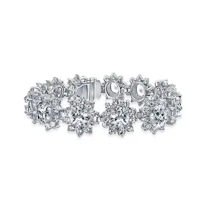Crown Halo CZ Cocktail Statement Bracelet - Red, Blue, White Oval CZ Cubic Zirconia Rhodium Plated