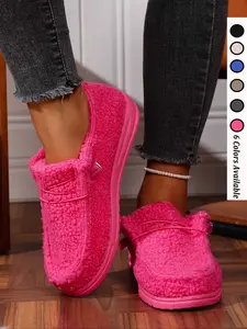 Women's Fall Winter Casual Low Top Round Toe Flats, Warm Textile Lining Rubber Sole Shoes, Comfortable Fashion Outdoor Indoor Wear, Cozy Sock Shoes