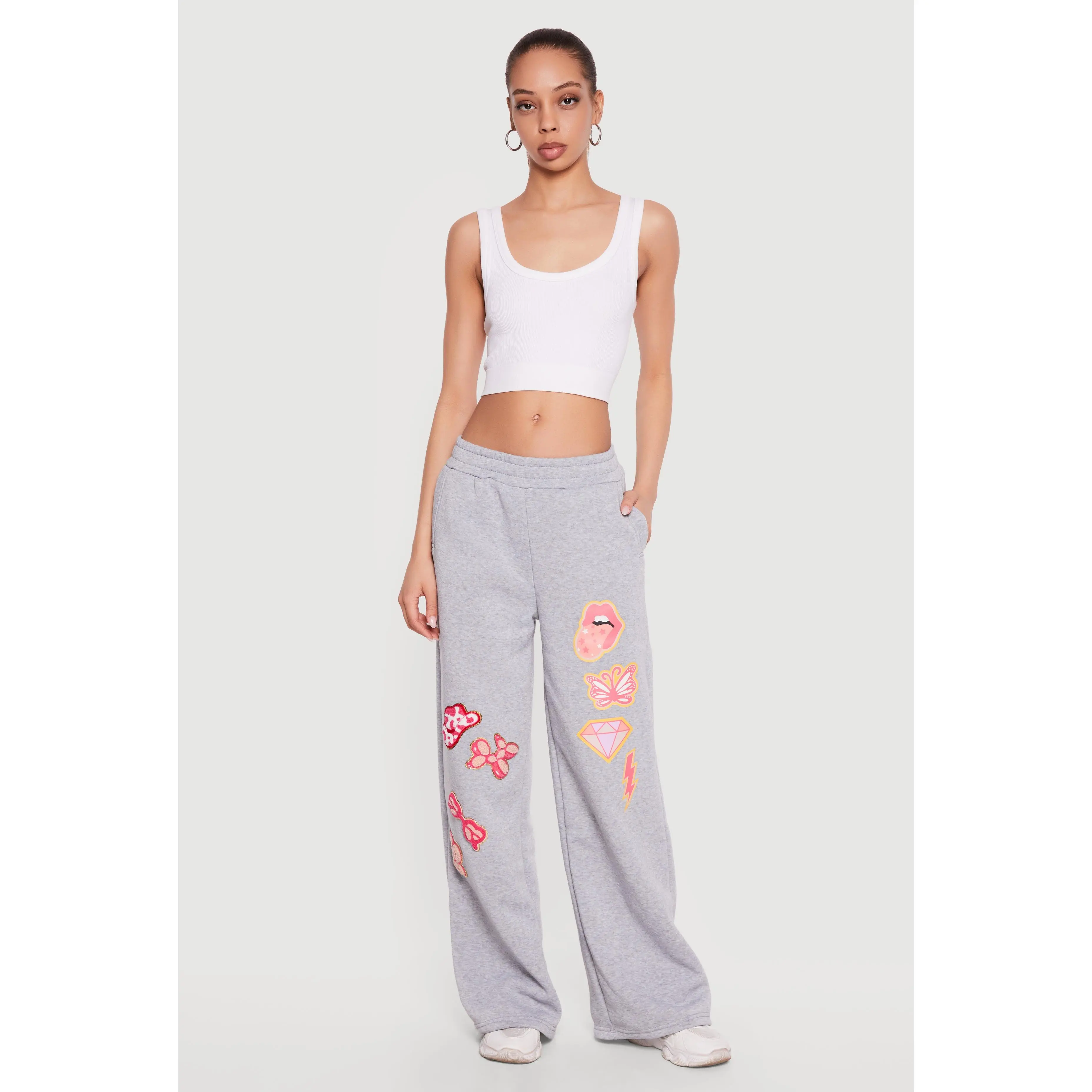 Patch Graphic Wide Leg Pull On Sweatpants