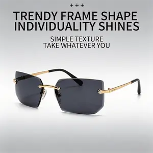 3-pack Retro Rimless Rectangular Sunglasses For Men And Women, Gold-Tone Frame Shades, Lightweight Fashion Eyewear For Daily Wear And Casual Outfits