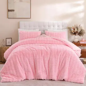 Queen Comforter Set Fluffy Pink Queen Size Bed Set Faux Rabbit Fur Fluffy Shaggy Furry Winter Bedding Ultra Soft Plush and Warm All Season 1 Comforter with