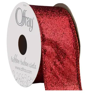Wired Edge Glitterie Craft Ribbon, 1 1/2-Inch x 9-Feet, Red