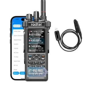 Radtel RT-950 PRO Ham Radio 27Mhz TX GPS/APRS, 10W Walkie Talkie Long Range Handheld Two Way Radio, AM/FM/CB/SW/MW/LW RX, Bluetooth APP Programming, NOAA, Spectrum Analyzer (with Programming Cable) Charging