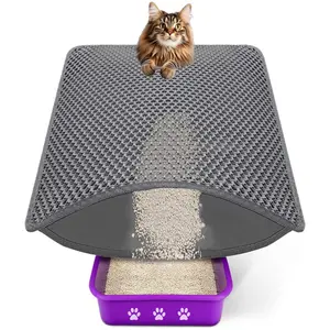 Cat Litter Mat Double Layer Waterproof , Upgrade Waterproof Leakproof Back Layer, Honeycomb Trapping Mat, Washable, Easy to Clean, Scatter Control Kitty Litter Matt, Grey