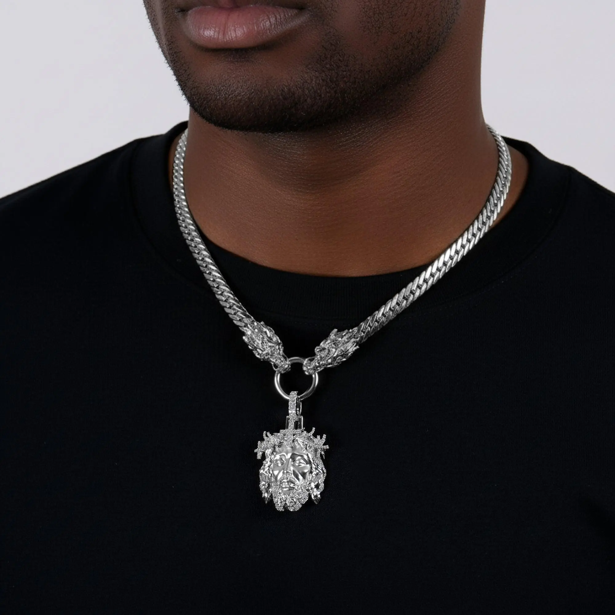 APORRO Ice Divine Shine Jesus Pendant & Chain Set, Costume Fashion Jewelry Set