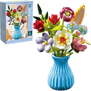 Flowers Bouquet Building Set with Vase Compatible with Lego, 691PCS Artificial Flowers for Home Decor, Wildflower Botanical Collection for Home Decor, Gift for Her & Him and Kids Girls