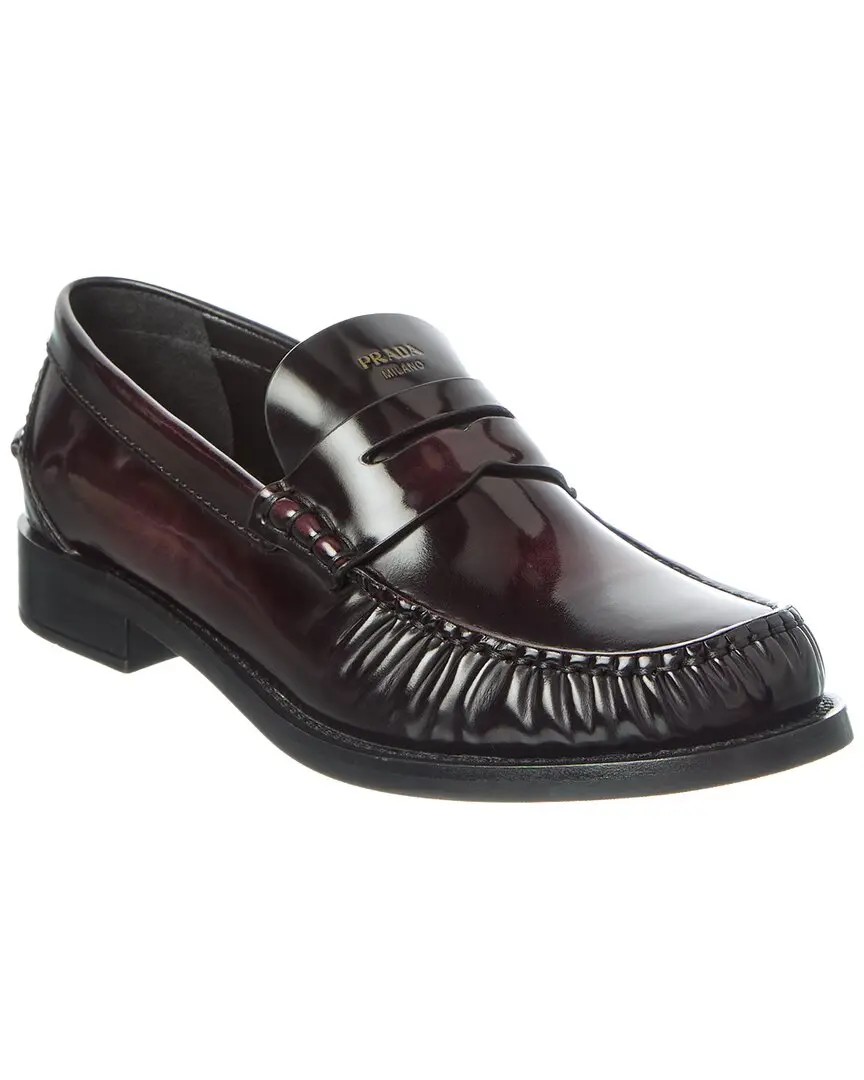 Prada Logo Brushed Leather Loafer