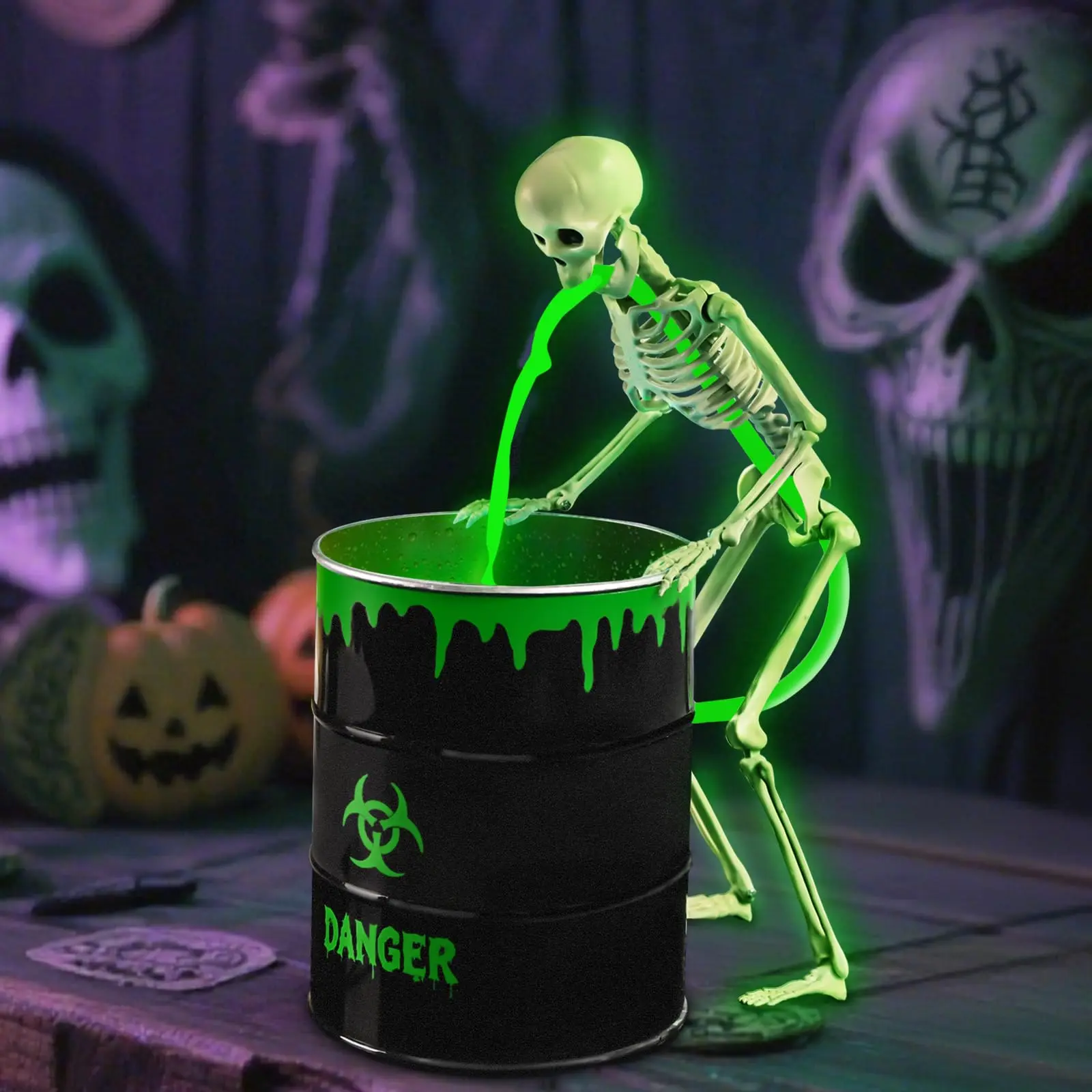 Decorations Indoor  Puking Skeleton With Uv Black Light Water Pump Bucket For Glow In The Dark Party Decoration Home Room Mantel Table Decor