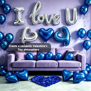 I Love You for Him/Her Balloons 53pcs Royal Blue and Sliver balloon kit Include 18 Inch Heart Shaped Balloons and 500 Blue Artificial Rose Petals Romantic Decoration Kit for Valentines Party