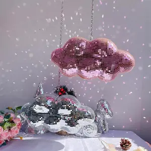 Disco Ball Design Cloud Shaped Hanging Decor, 1 Count Cute Hanging Party Mirror Ball Decor with Chain, Retro Light Reflective Disco Ball for Party Home Decor, Hangable