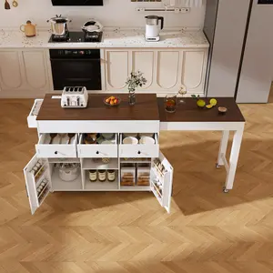 Kitchen Island Cart with Extendable Dining Table, Power Outlet & Wheels - 74.8" Rolling Storage with 3 Drawers & 2 Door Cabinet for Kitchen/Dining Room