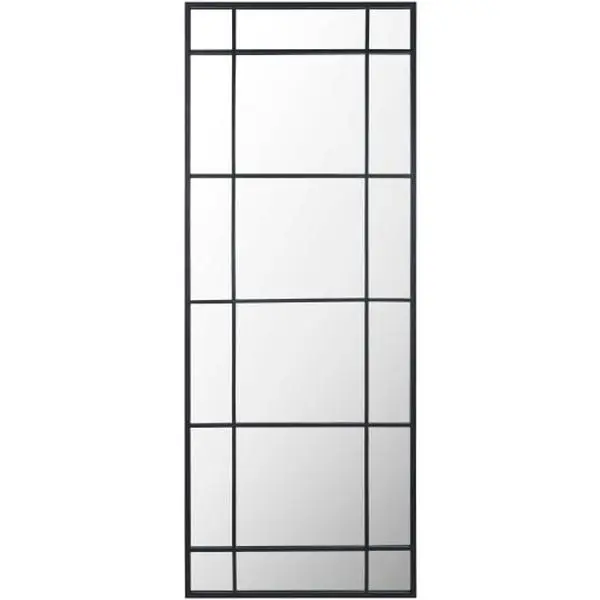 Lanka Black Frame Rectangular Window Pane Mirror Accent, 62"H x 24"W
