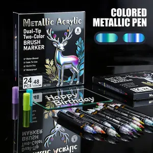 12/24/48 Color Dual Tip Design Acrylic Markers, Metal Color Series, Premium Acrylic Paint Pens, Ideal for Wood Canvas Stone Glass Ceramic DIY Crafts