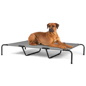 Cooling Elevated Dog Bed, Raised Dog Beds for Large Dogs 60" x 37" , Outdoor Upgraded Non-Slip Feet, Breathable Teslin Mesh, Portable Camping, Black/Grey