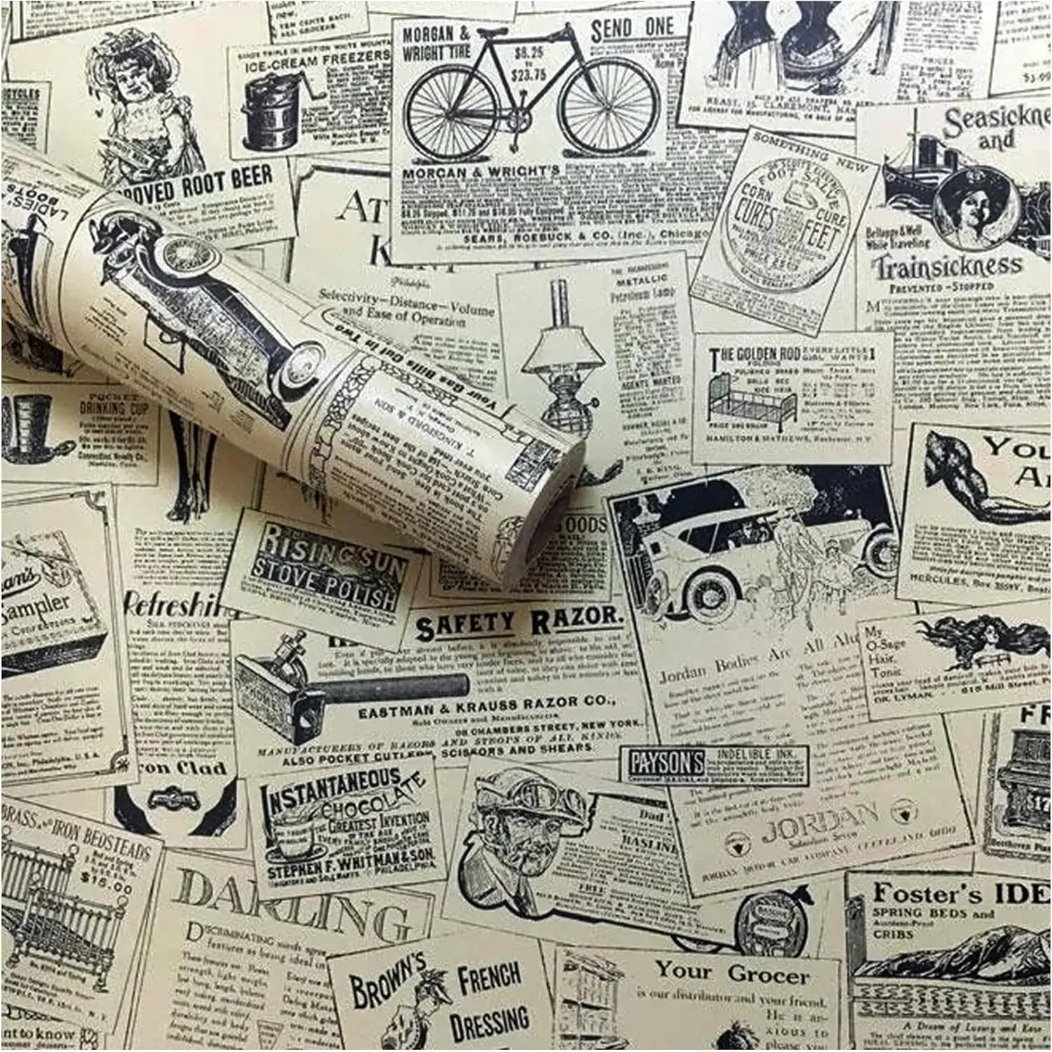 Stick Wallpaper 17.71" X 118" Vintage Newspaper Self Adhesive Paper Peel & Bedroom Livingroom 17.71" X 9.8 ft, Peel And Stick Wallpaper, Wallpaper For Bedroom