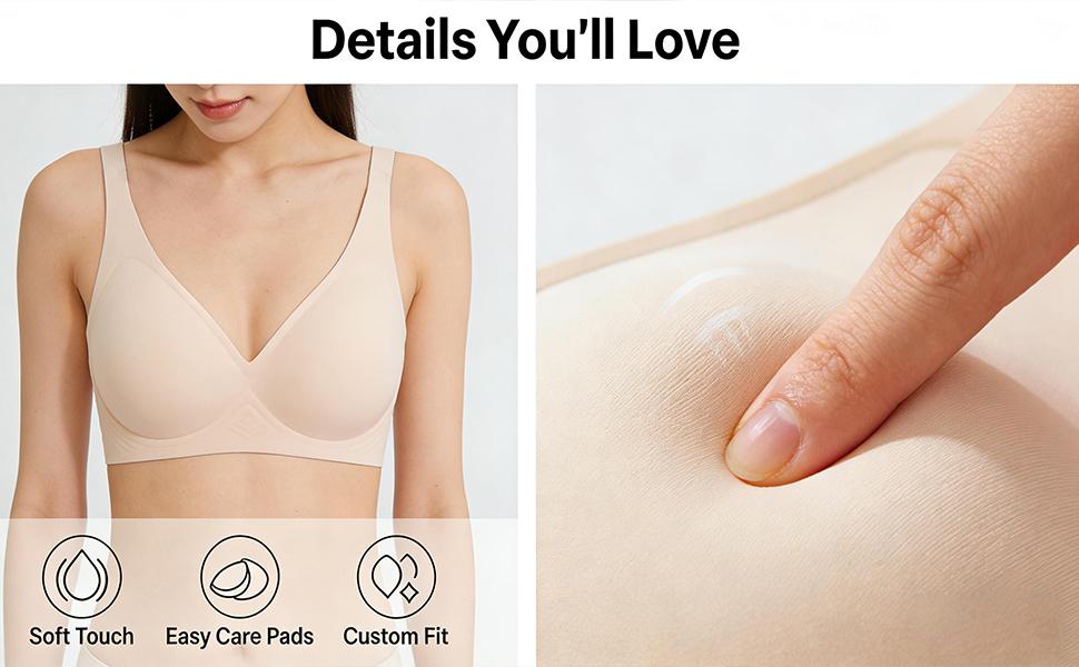 FS-2/4PCS Jelly Wireless Push-Up Bralette – Seamless Deep V, T-Shirt Style, Ultra-Soft, Wire-Free, Adjustable Straps, Breathable Comfort, Everyday, Home, Travel, Gym, Sleep, Layering